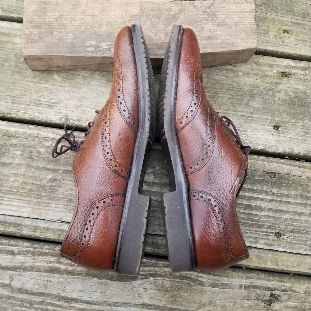 Vintage 70s Brown Leather Wingtip Brogue Vibram Sole Lace-up‎ Derby Oxfords 8